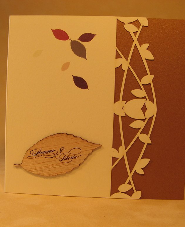 Invitatie vintage de toamna cu frunza aplicata