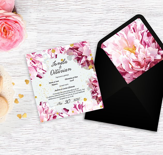 Invitatie de nunta seducatoare cu plic negru inclus