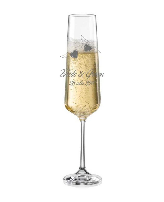 Pahare de sampanie din cristal de Bohemia pentru miri