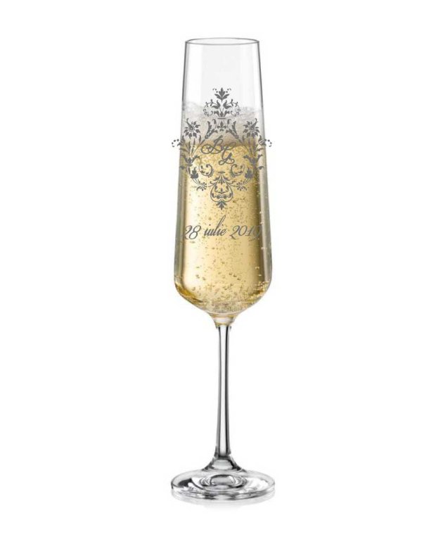 Pahare sampanie din cristal Bohemia personalizate pentru miri
