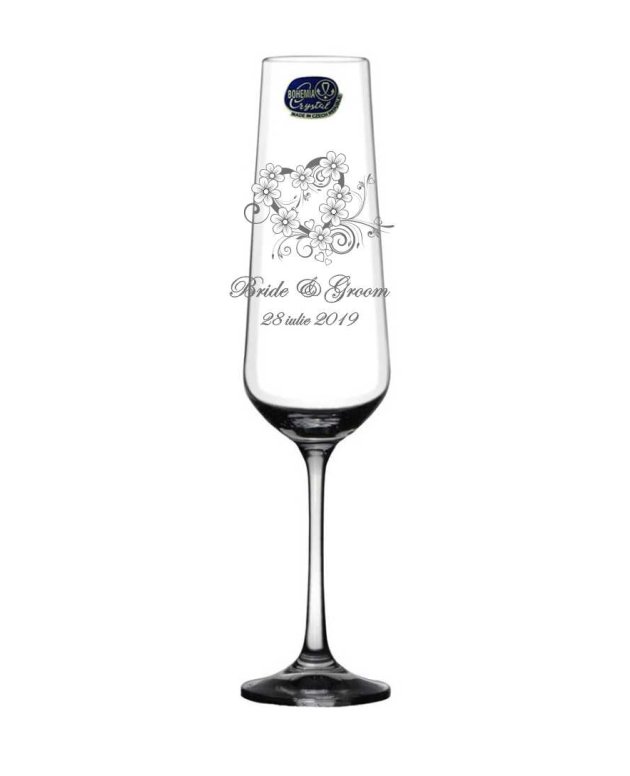 Pahar miri cristal gravat flori si inima