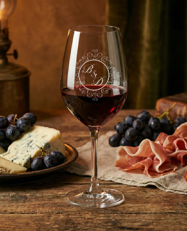 Pahar de vin rosu personalizat cu blazon