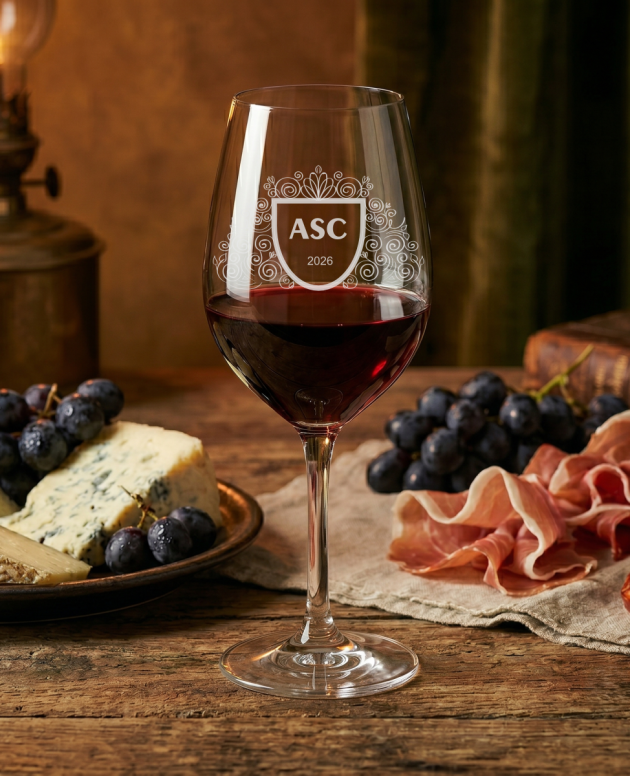 Pahar de vin rosu din cristal de Bohemia personalizat cu monograma