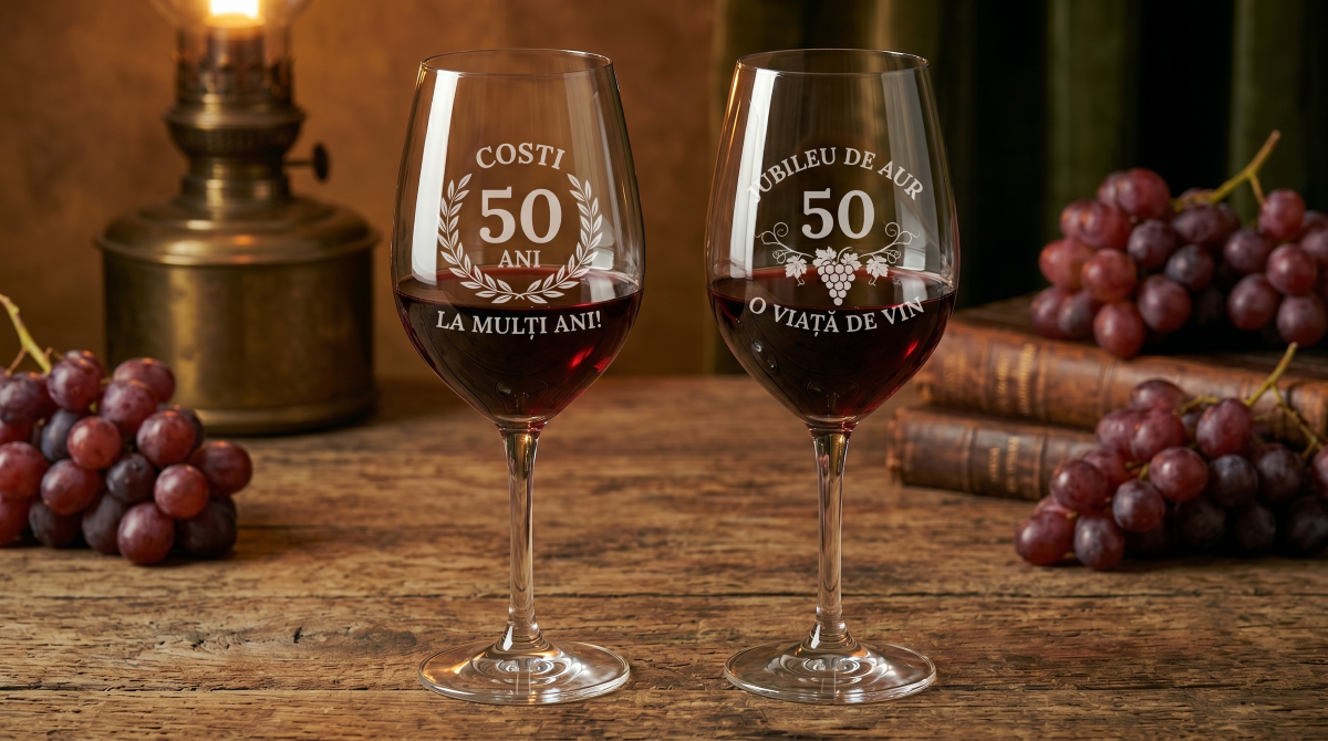 Pahare de vin rosu personalizate prin gravura